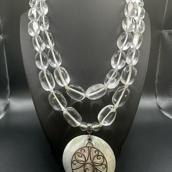 LUC925 signed mother of pearl vintage large quartz beaded necklace double strand - Picture 13 of 17